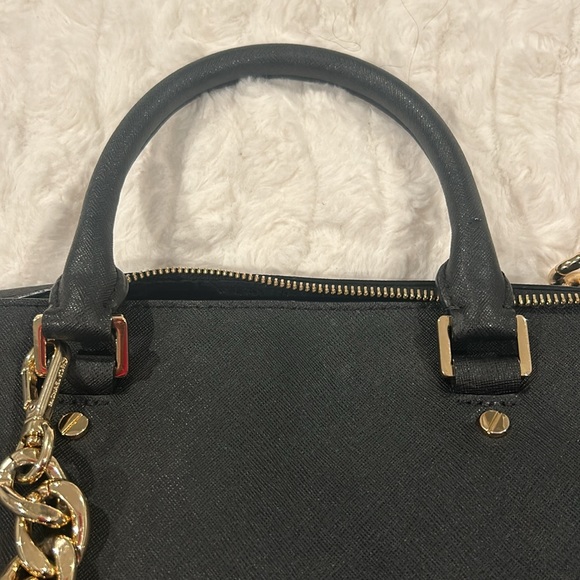 Michael Kors Jet Set Saffiano Leather Crossbody  Purse Shoulder Bag  Black Gold - Picture 9 of 13